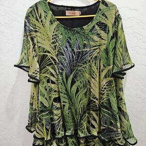 Beautiful One Of A Kind Green Leaf Patterned Women's Top